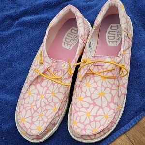 Hey Dude Pink and Yellow Floral Shoes